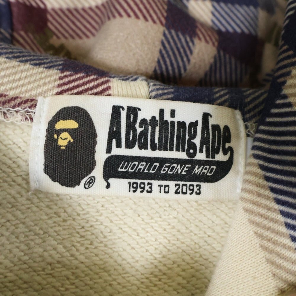 A BATHING APE(アベイシングエイプ) Full Zip Hoodie フルジップ ロゴチェック シャークパーカー ベージュ