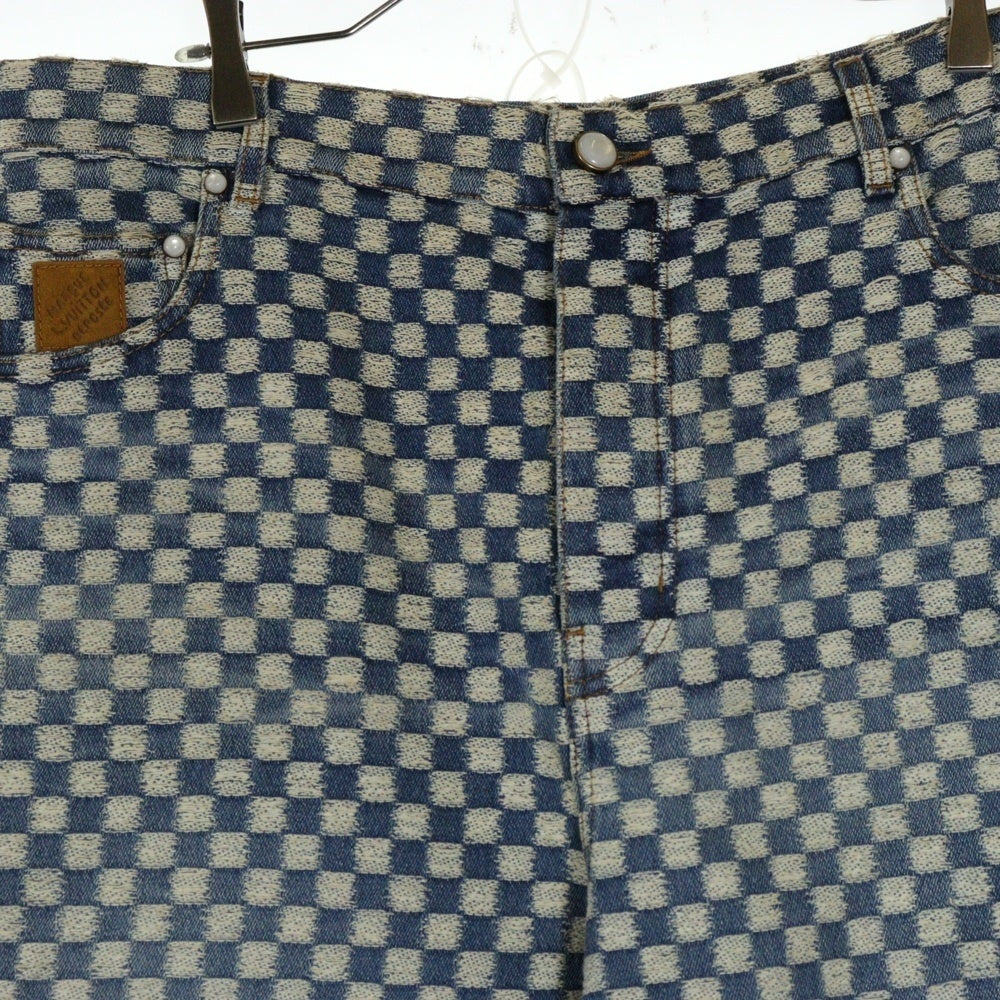 LOUIS VUITTON(ルイヴィトン) 25AW ダミエ ワイドレッグジーンズ レザーパッチ 5ポケットデニム インディゴ