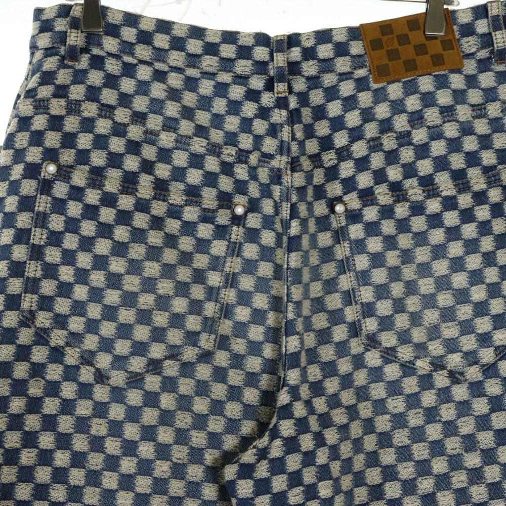 LOUIS VUITTON(ルイヴィトン) 25AW ダミエ ワイドレッグジーンズ レザーパッチ 5ポケットデニム インディゴ