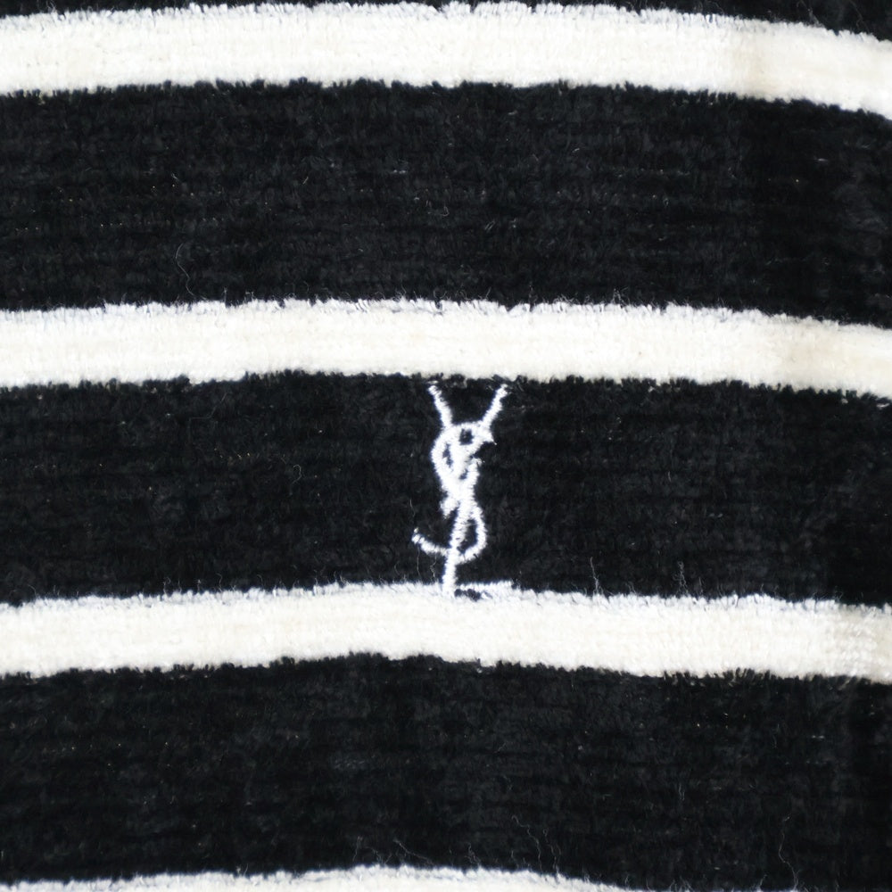 SAINT LAURENT PARIS(サンローランパリ) 20AW YSL刺繍 パイル地ボーダークルーネックシャツ レディース ブラック/ホワイト 634758 YBUC2