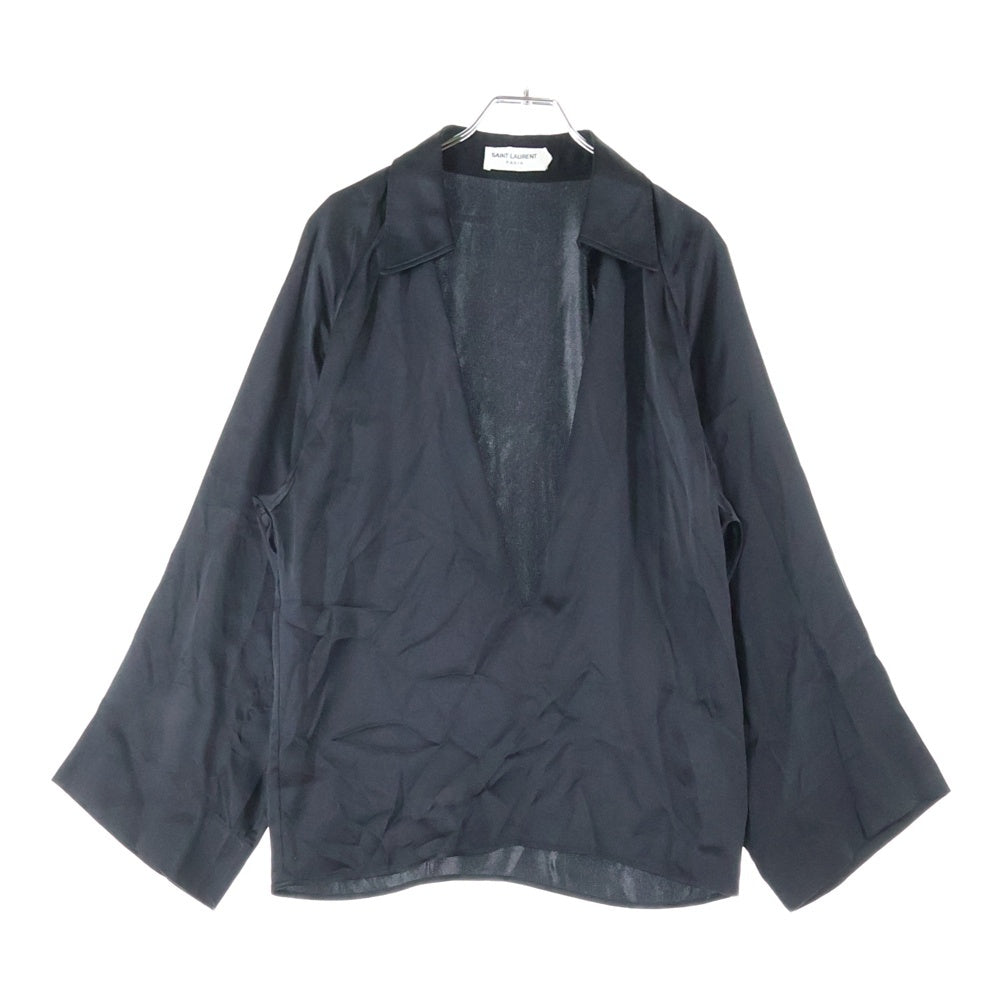SAINT LAURENT PARIS(サンローランパリ) 23SS ヴァルーズ プルオーバー長袖スキッパーシャツ シルク ブラック 733571 Y900R