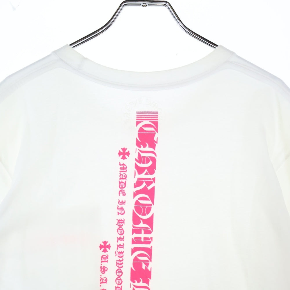 CHROME HEARTS(クロムハーツ) Neon Pink Stripe Logo Tee ネオンピンク ストライプロゴプリント クルーネック半袖Tシャツ カットソー ホワイト/ピンク