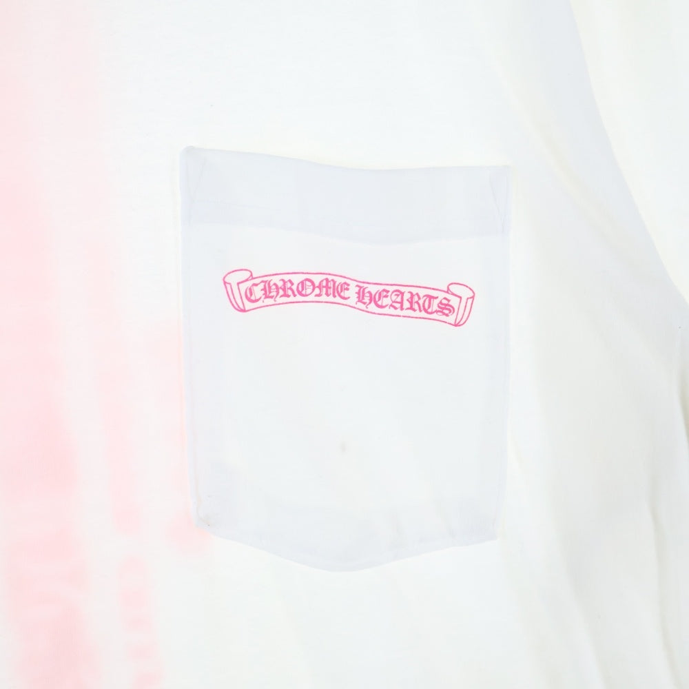 CHROME HEARTS(クロムハーツ) Neon Pink Stripe Logo Tee ネオンピンク ストライプロゴプリント クルーネック半袖Tシャツ カットソー ホワイト/ピンク