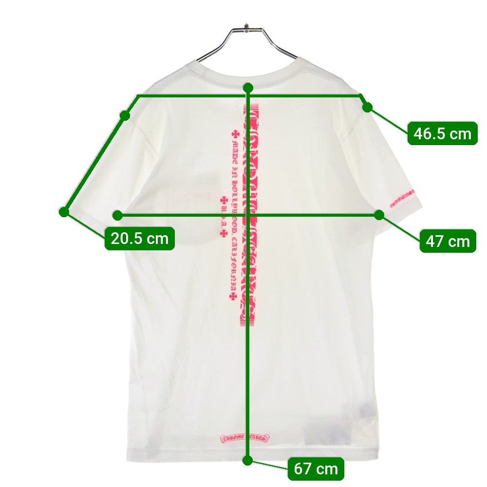 CHROME HEARTS(クロムハーツ) Neon Pink Stripe Logo Tee ネオンピンク ストライプロゴプリント クルーネック半袖Tシャツ カットソー ホワイト/ピンク
