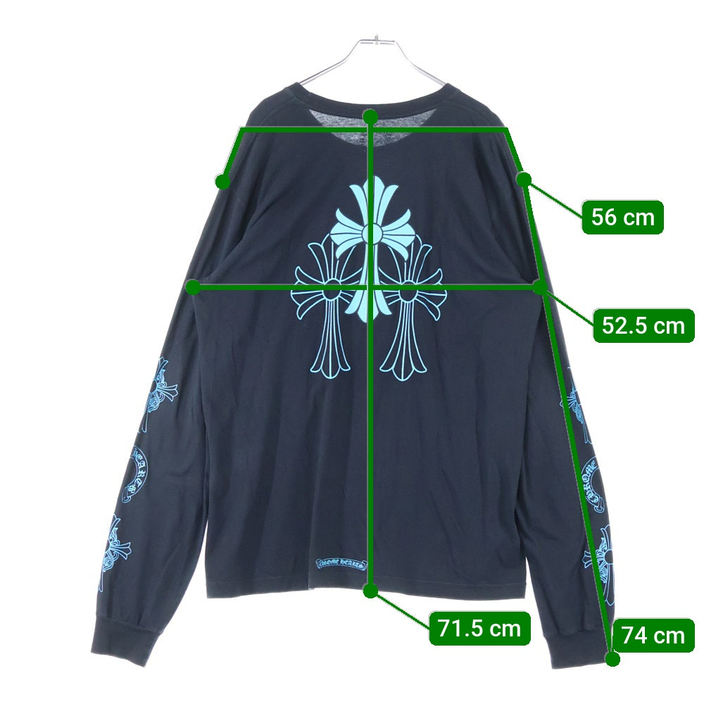 CHROME HEARTS(クロムハーツ) Triple Cross Logo L/S Tee トリプルクロスロゴ クルーネック 長袖Tシャツ ブラック/ブルー
