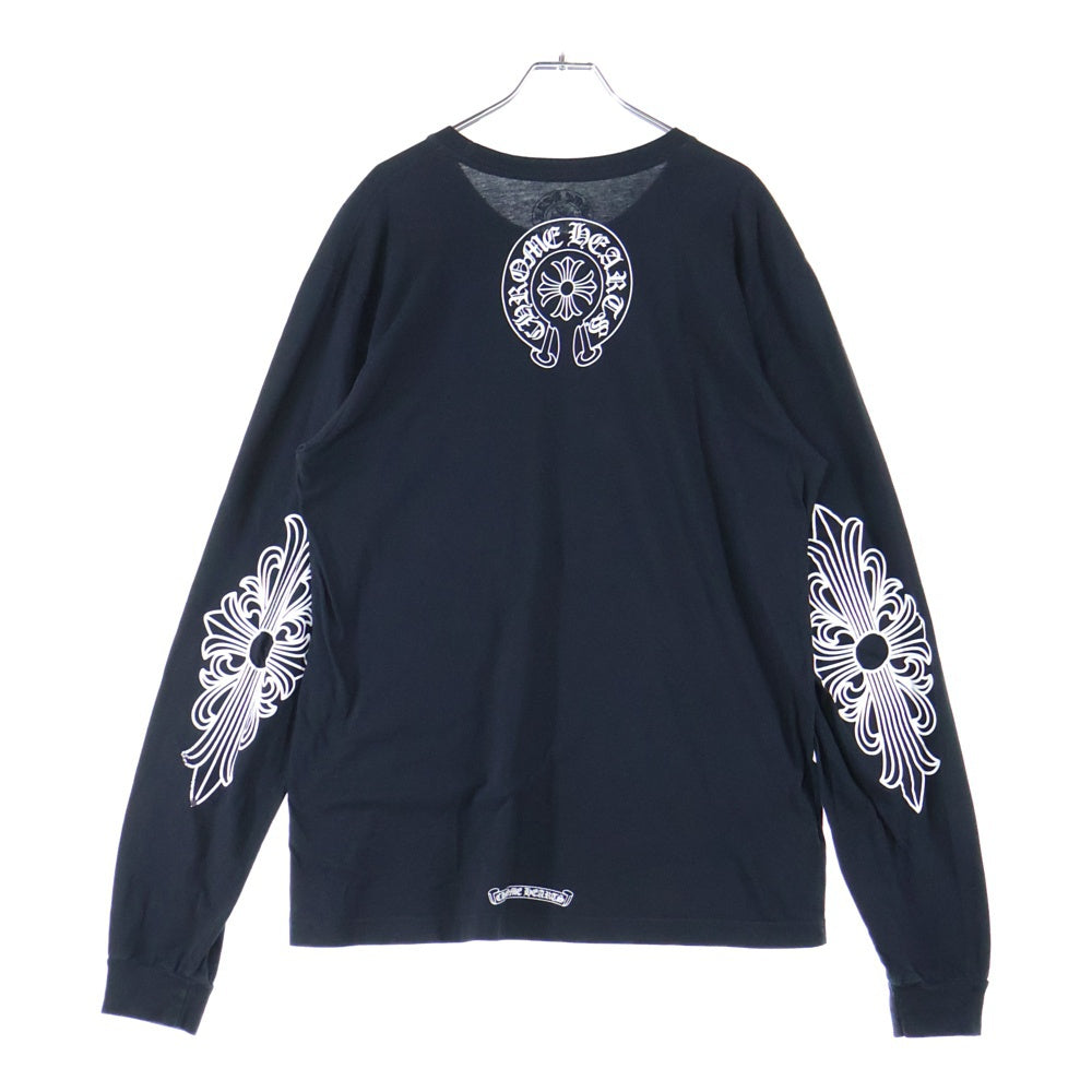 CHROME HEARTS(クロムハーツ) CH L/S ネックロゴプリント 袖フローラル クルーネック 長袖Tシャツ カットソー ブラック