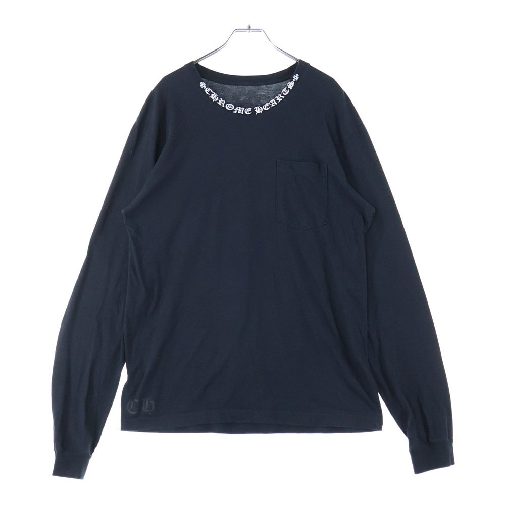 CHROME HEARTS(クロムハーツ) CH L/S ネックロゴプリント 袖フローラル クルーネック 長袖Tシャツ カットソー ブラック