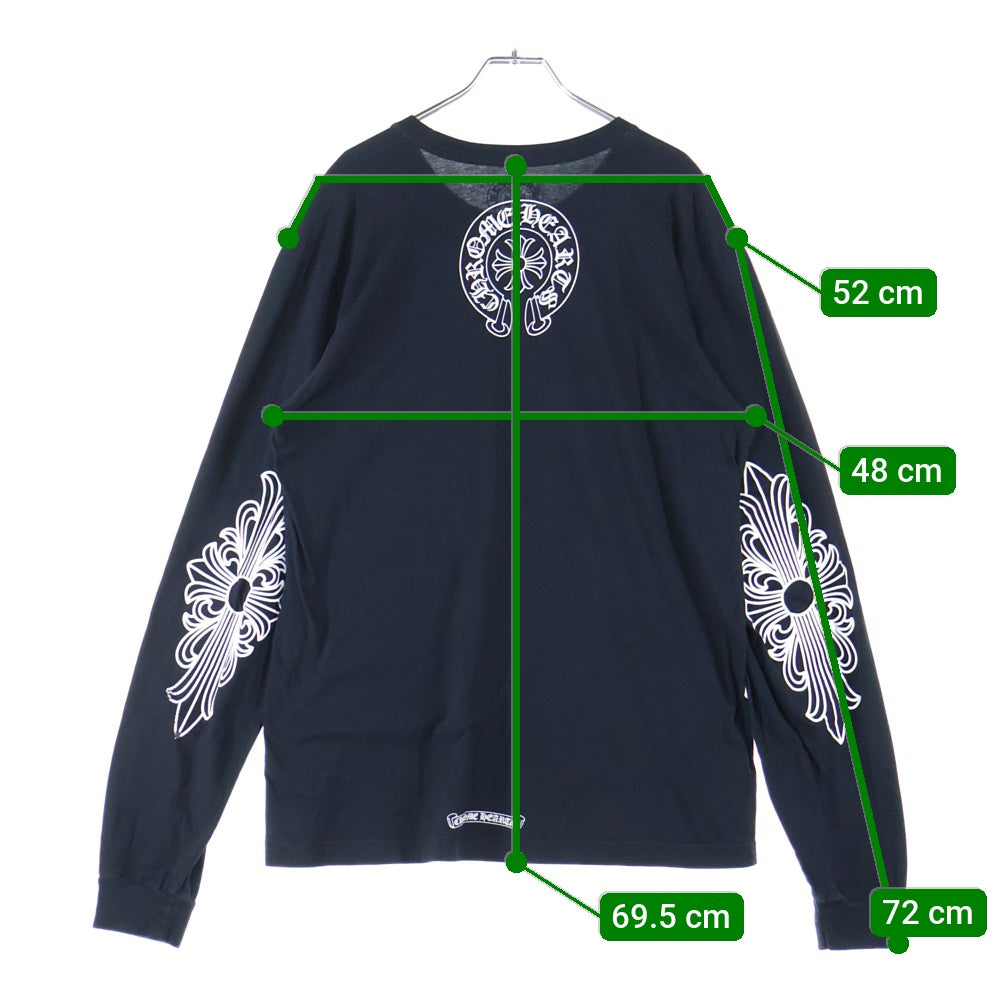 CHROME HEARTS(クロムハーツ) CH L/S ネックロゴプリント 袖フローラル クルーネック 長袖Tシャツ カットソー ブラック