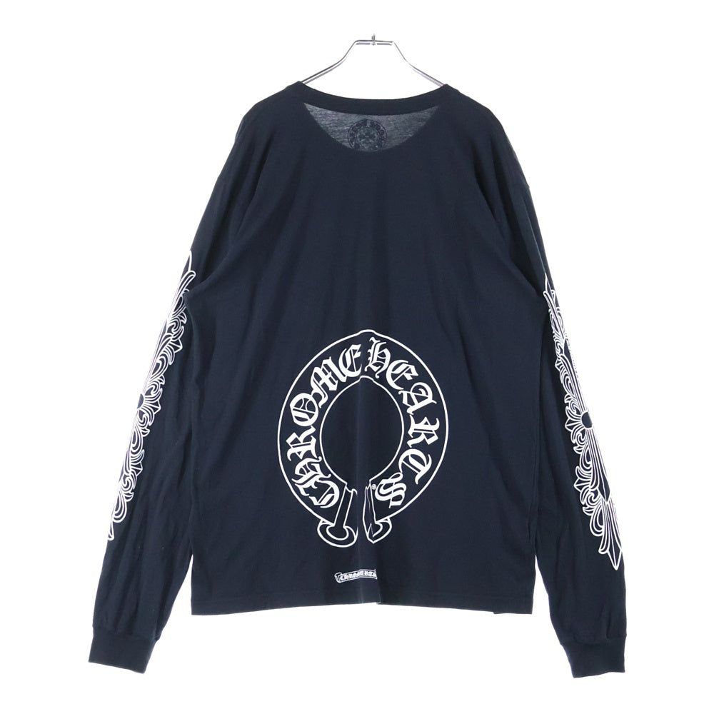 CHROME HEARTS(クロムハーツ) FLRL CRS HORSESHOE L/S バックホースシュー 袖フローラル ロングスリーブカットソー 長袖Tシャツ ロンT ブラック