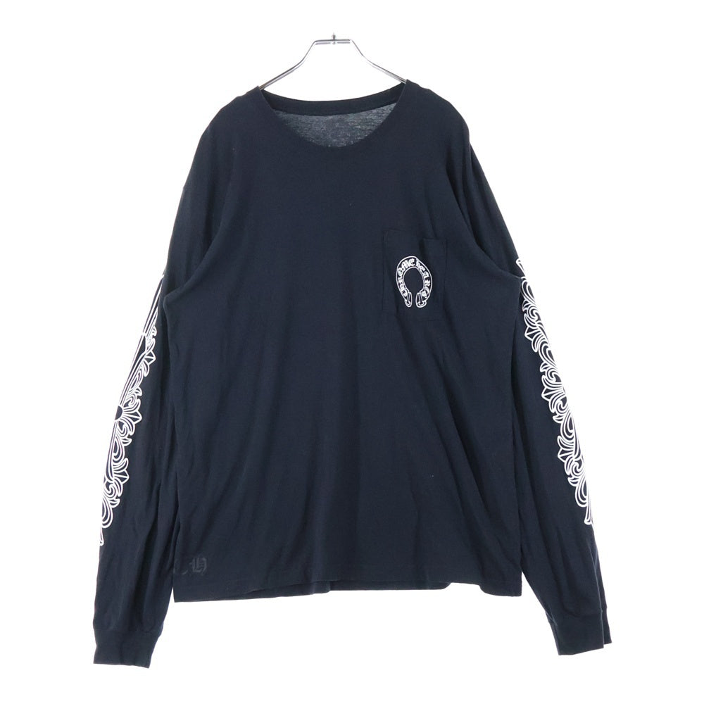 CHROME HEARTS(クロムハーツ) FLRL CRS HORSESHOE L/S バックホースシュー 袖フローラル ロングスリーブカットソー 長袖Tシャツ ロンT ブラック
