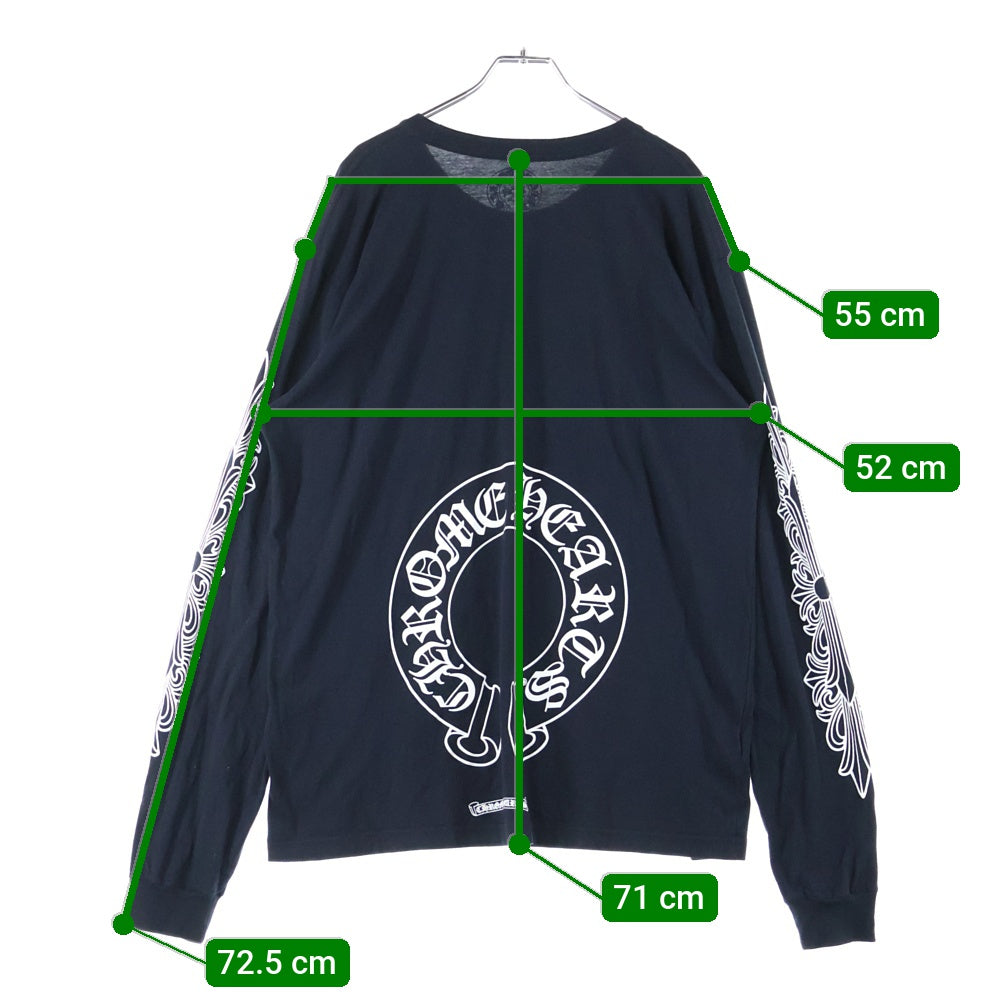 CHROME HEARTS(クロムハーツ) FLRL CRS HORSESHOE L/S バックホースシュー 袖フローラル ロングスリーブカットソー 長袖Tシャツ ロンT ブラック