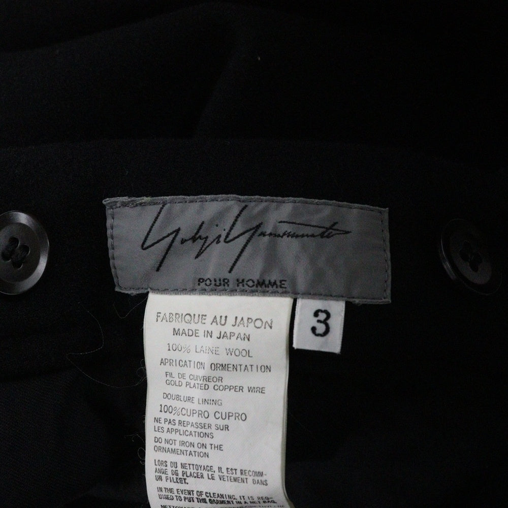 Yohji Yamamoto POUR HOMME(ヨウジヤマモト プールオム) 00AW ゴールドライン付きウールワイドパンツ スラックス ブラック HT-P08-116
