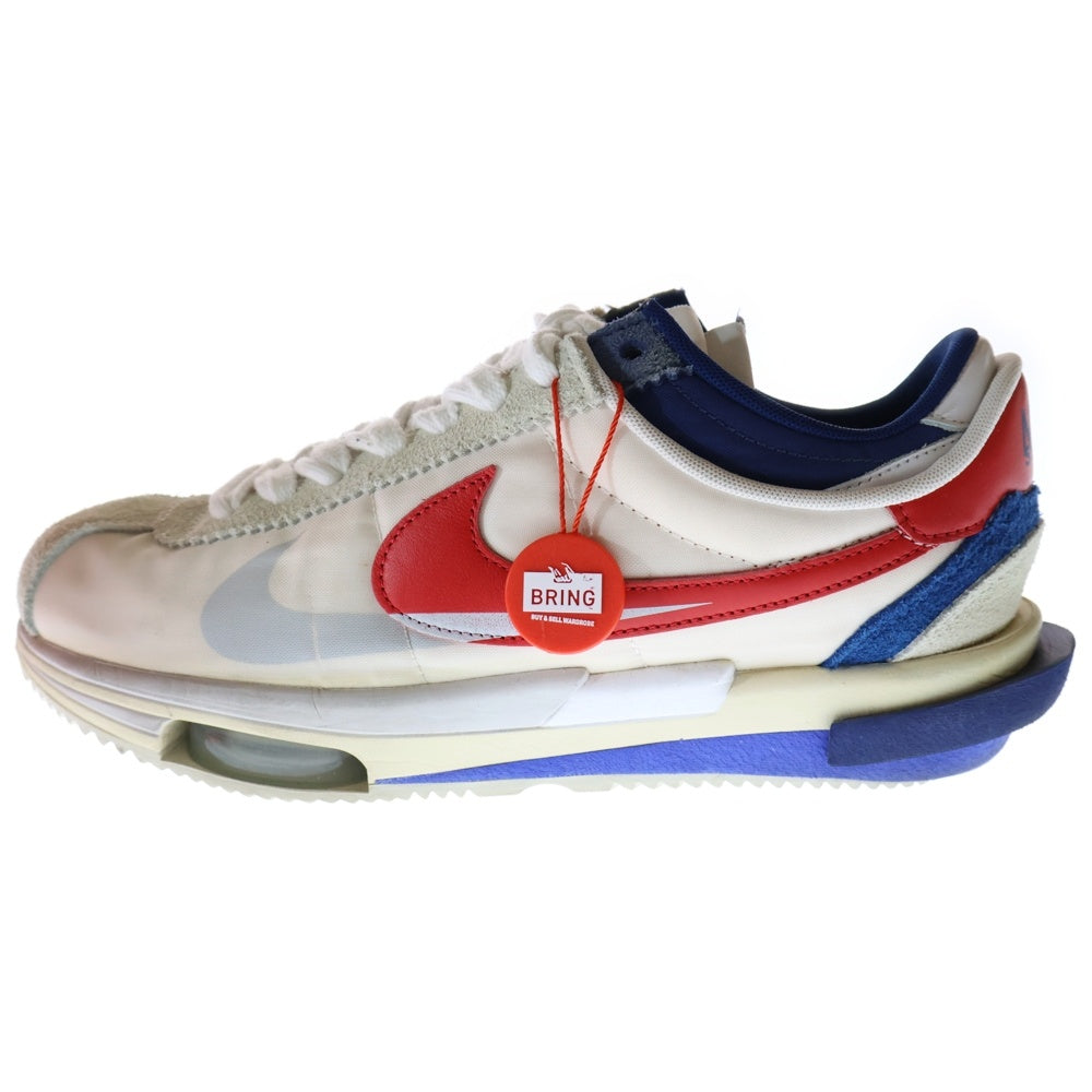 NIKE(ナイキ) ×sacai ZOOM CORTEZ WHITE AND UNIVERSITY RED DQ0581-100 サカイ ズーム コルテッツ ローカットスニーカー ホワイト/レッド/ブルー US9/27cm