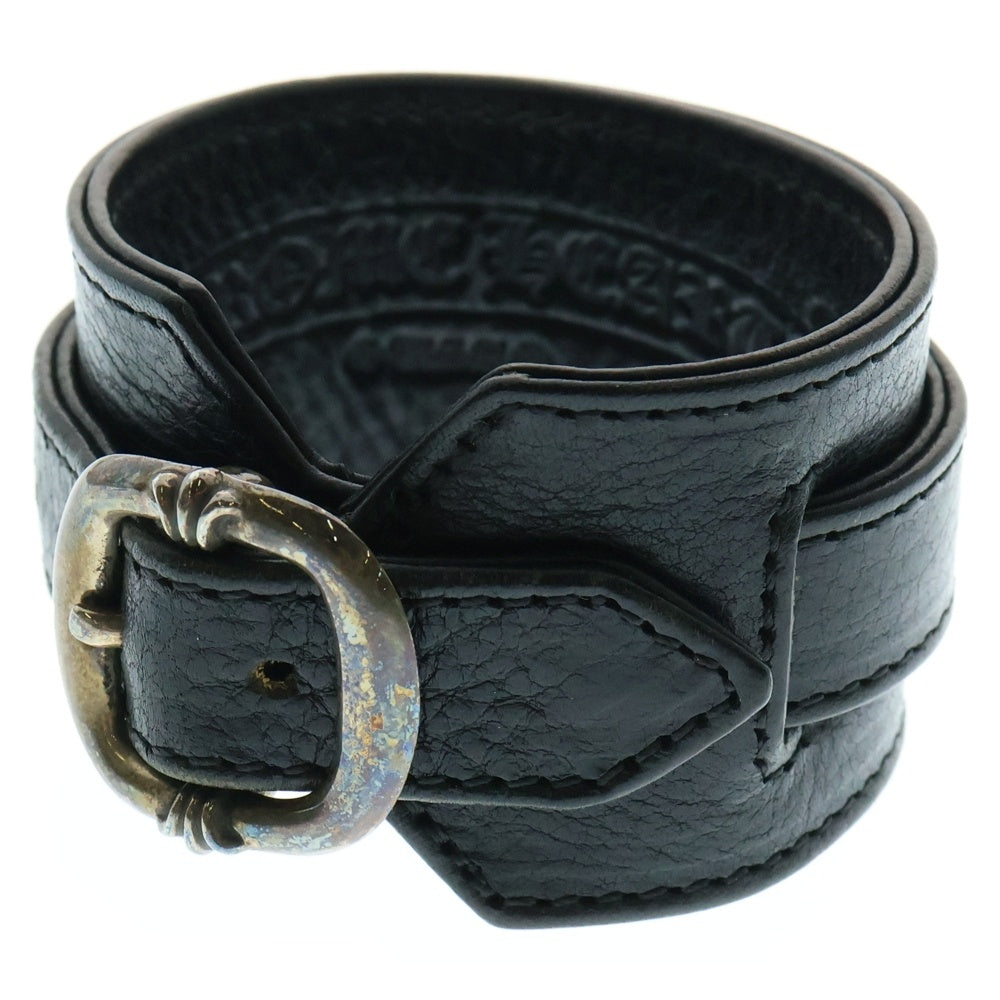 CHROME HEARTS(クロムハーツ) RR TINY BUCKLE ロックンロール レザーブレスレット ブラック/シルバー