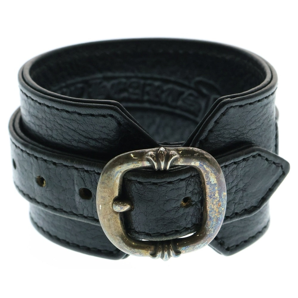 CHROME HEARTS(クロムハーツ) RR TINY BUCKLE ロックンロール レザーブレスレット ブラック/シルバー