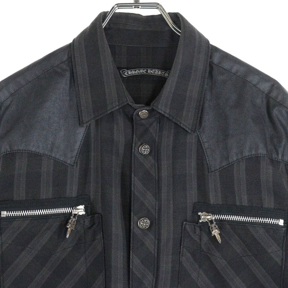 CHROME HEARTS(クロムハーツ) OLD WESTERN CROSS クロスパッチ付き フローラルクロスボタン ウエスタン長袖シャツ JVPタグ グレー調