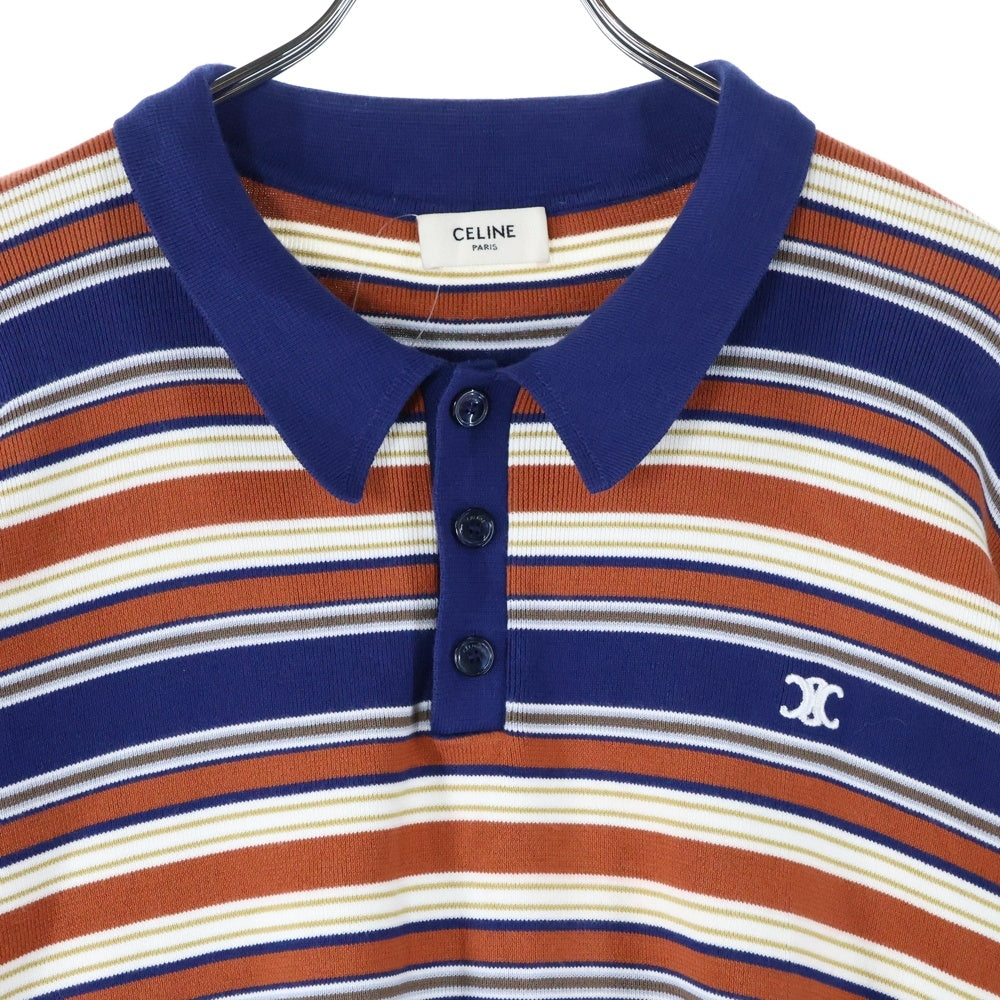 CELINE(セリーヌ) Triomphe Loose Polo トリオンフ ストライプ ルーズポロ ポロシャツ ネイビー/オレンジ/エクリュ RY0BK886Z.FZQ0