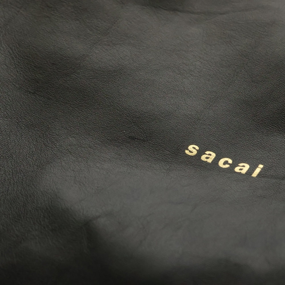 Sacai(サカイ) コーナーメタル装飾 レザー巾着バッグ ハンドバッグ ブラック/ゴールド