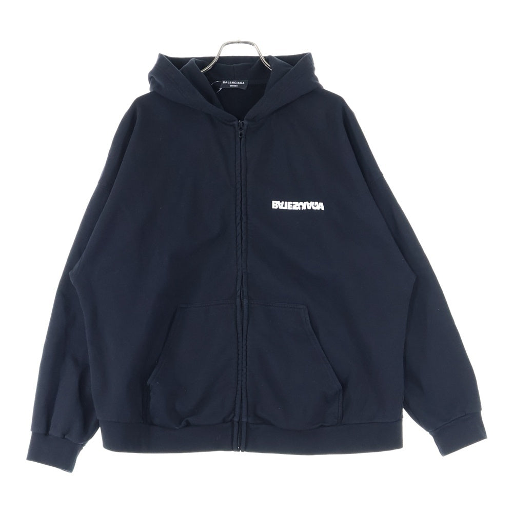 BALENCIAGA(バレンシアガ) 21AW バックロゴ ターンワイドフィット ジップアップパーカー ブラック 674719 TLVB4