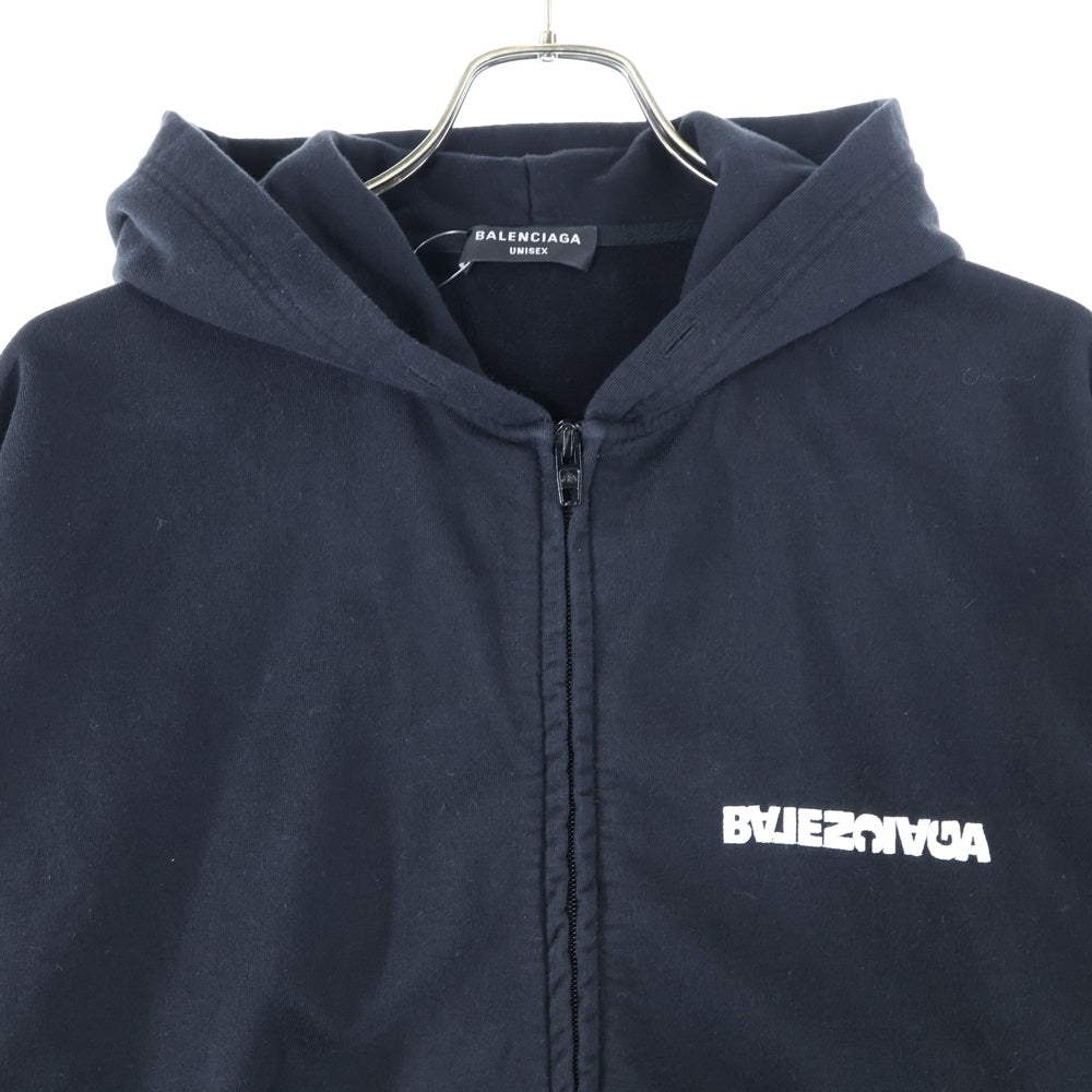 BALENCIAGA(バレンシアガ) 21AW バックロゴ ターンワイドフィット ジップアップパーカー ブラック 674719 TLVB4