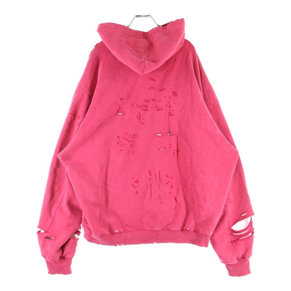 BALENCIAGA(バレンシアガ) 21SS Caps Destroyed Hoodie 659403 TKVB6 キャップス デストロイド フーディ プルオーバーパーカー フーディ ダメージ加工 レッド