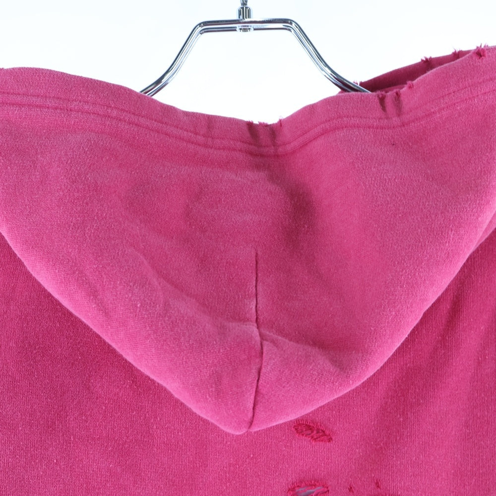 BALENCIAGA(バレンシアガ) 21SS Caps Destroyed Hoodie 659403 TKVB6 キャップス デストロイド フーディ プルオーバーパーカー フーディ ダメージ加工 レッド