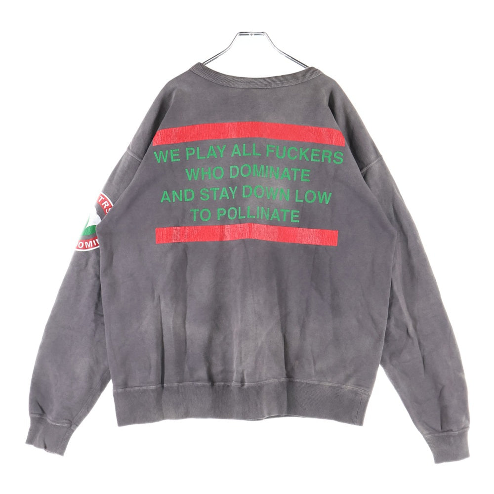 SAINT MICHAEL(セントマイケル) ×Denim Tears 21AW SNTTRS セントティアーズ ヴィンテージ加工 ロゴプリント クルーネック スエットトレーナー グレー