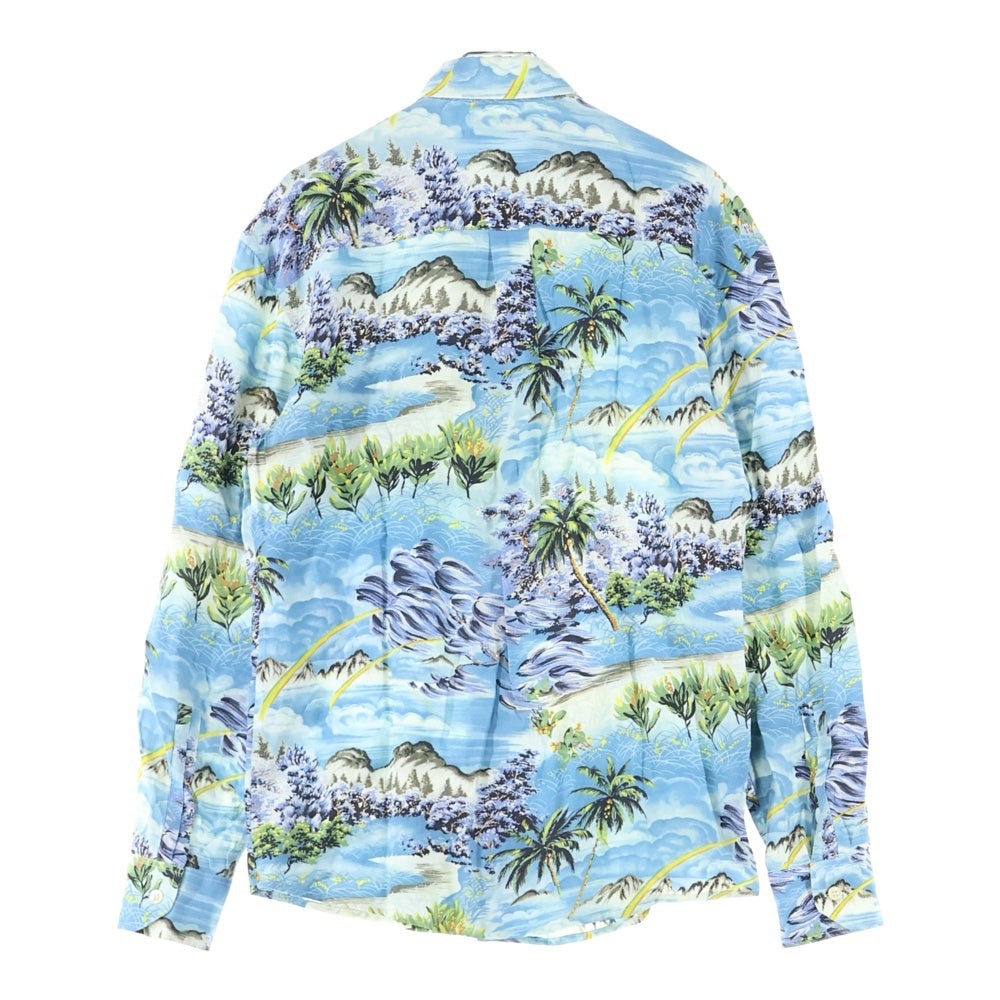 SAINT LAURENT PARIS(サンローランパリ) 16SS レーヨンアロハダメージ加工長袖シャツ ブルー 411620 Y934L