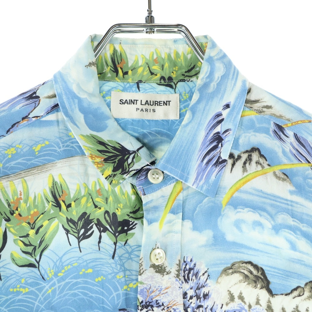 SAINT LAURENT PARIS(サンローランパリ) 16SS レーヨンアロハダメージ加工長袖シャツ ブルー 411620 Y934L