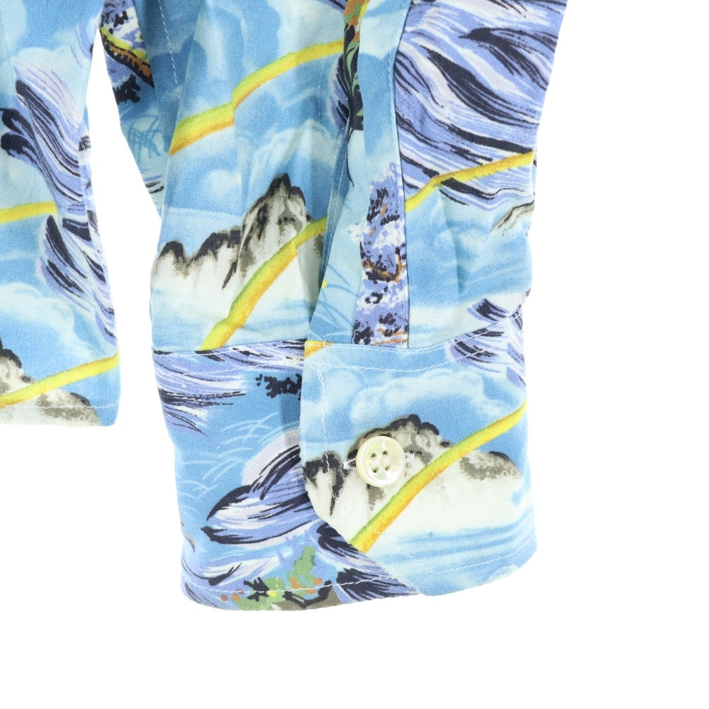 SAINT LAURENT PARIS(サンローランパリ) 16SS レーヨンアロハダメージ加工長袖シャツ ブルー 411620 Y934L