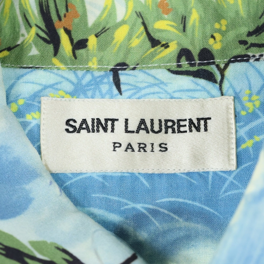 SAINT LAURENT PARIS(サンローランパリ) 16SS レーヨンアロハダメージ加工長袖シャツ ブルー 411620 Y934L