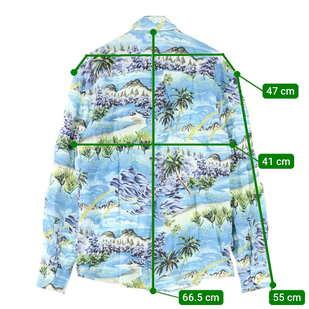 SAINT LAURENT PARIS(サンローランパリ) 16SS レーヨンアロハダメージ加工長袖シャツ ブルー 411620 Y934L