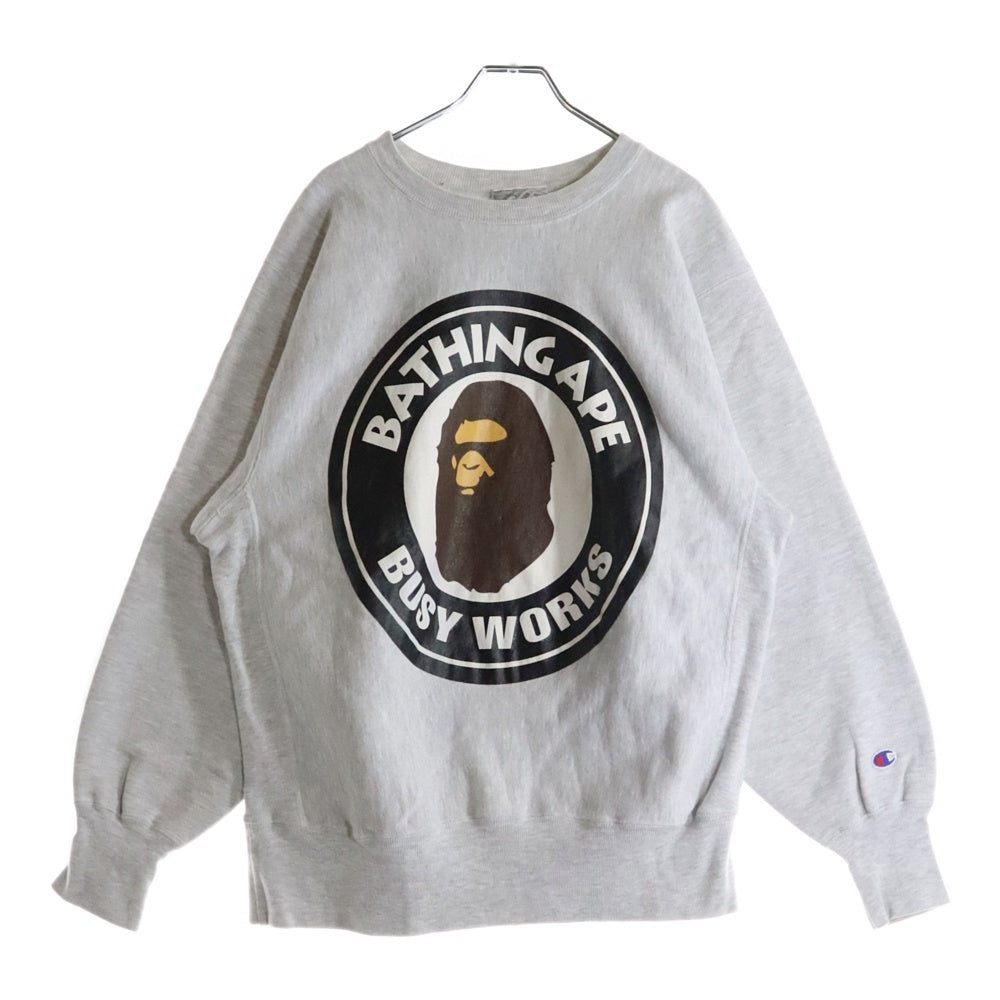 A BATHING APE(アベイシングエイプ) 90s チャンピオン リバースウィーブ プリントロゴ スウェットクルーネックスシャツ ラジカセタグ グレー