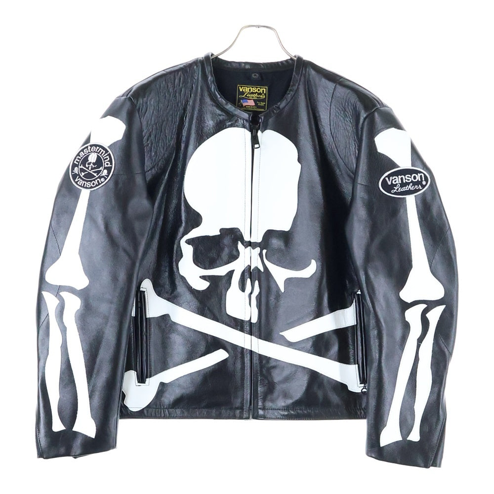 mastermind JAPAN(マスターマインドジャパン) ×VANSON LEATHER JACKET BONE ヴァンソン ボーンレザージャケット ブラック/ホワイト MW24C13ーBL100