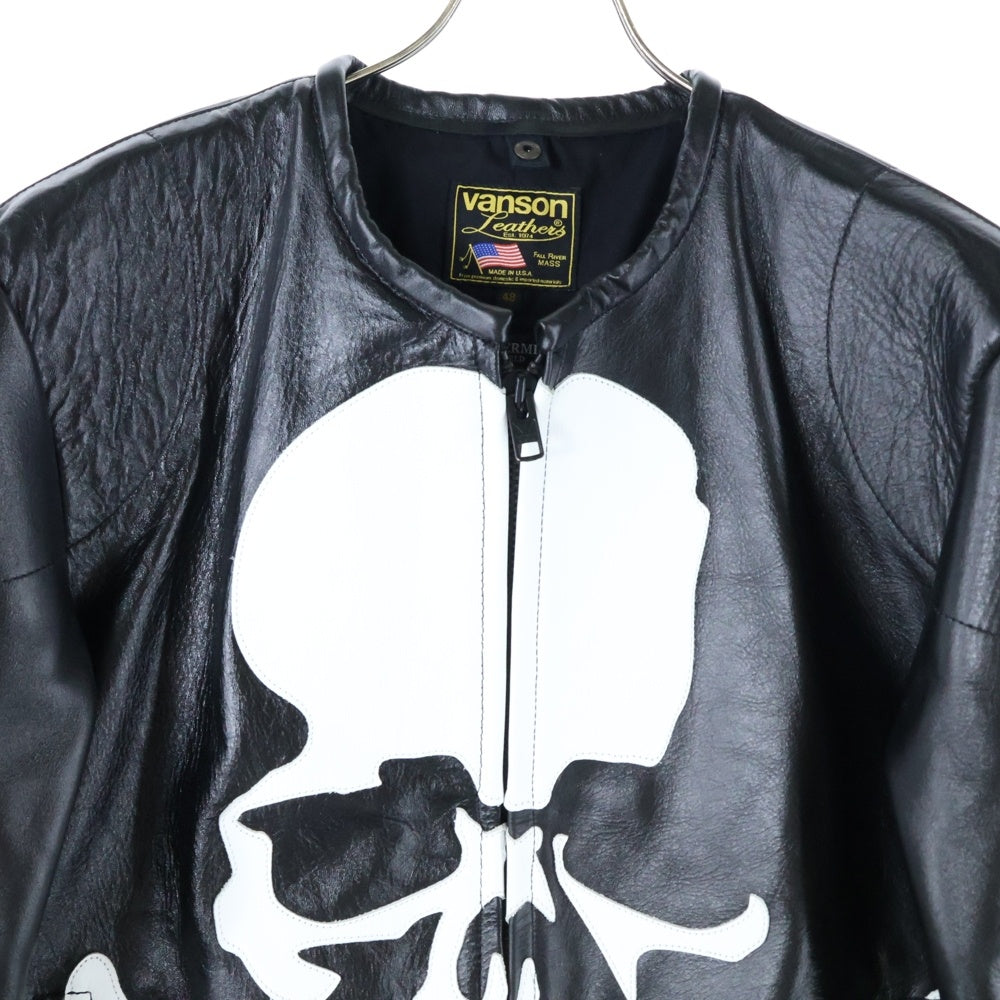 mastermind JAPAN(マスターマインドジャパン) ×VANSON LEATHER JACKET BONE ヴァンソン ボーンレザージャケット ブラック/ホワイト MW24C13ーBL100