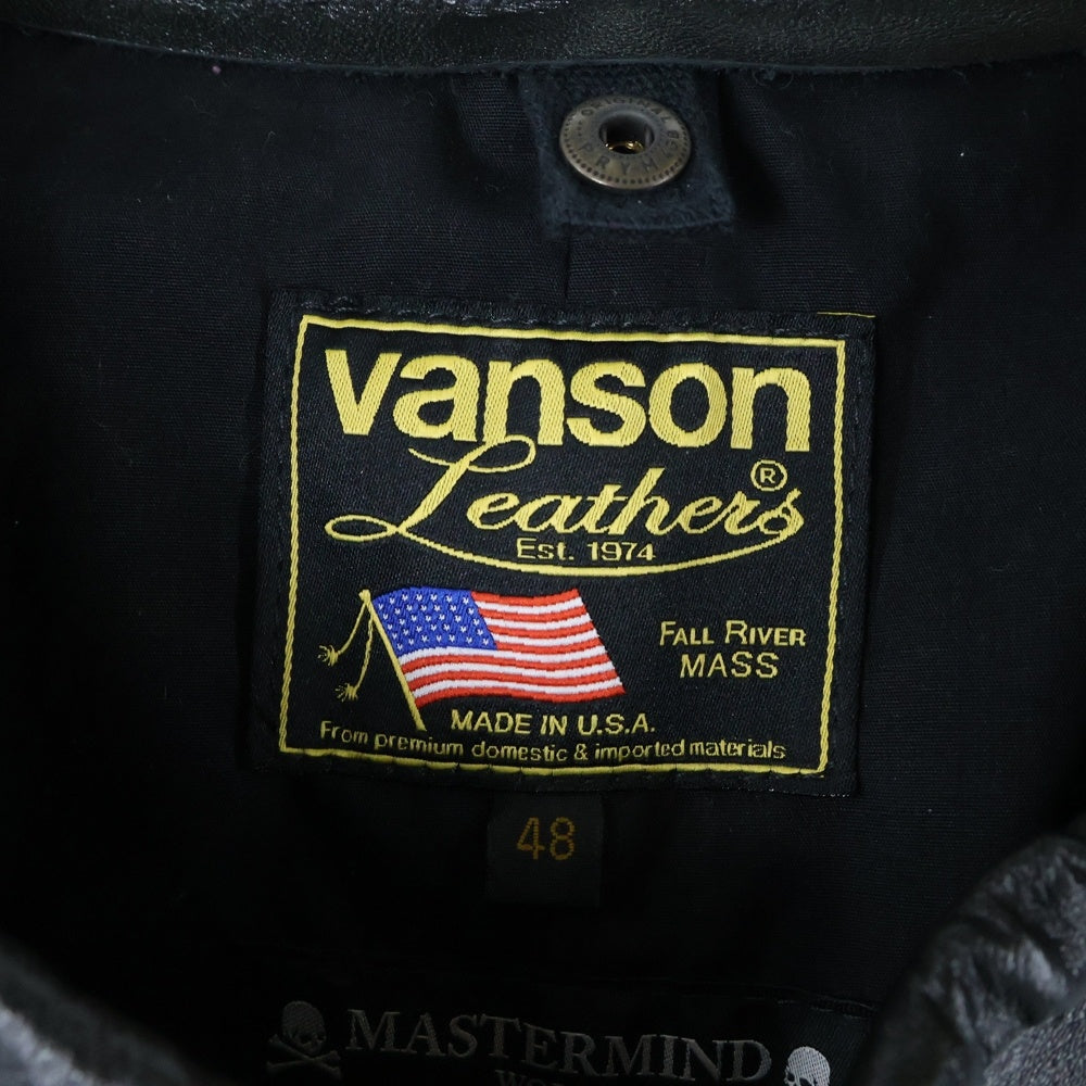 mastermind JAPAN(マスターマインドジャパン) ×VANSON LEATHER JACKET BONE ヴァンソン ボーンレザージャケット ブラック/ホワイト MW24C13ーBL100