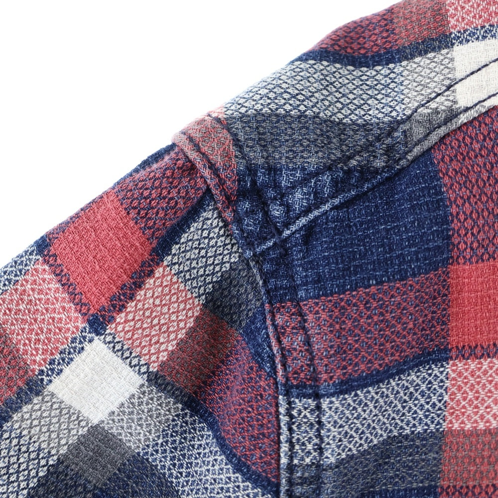 DIESEL(ディーゼル) フランネル リバーシブル デニム切替 長袖 チェックシャツ レッド/インディゴ