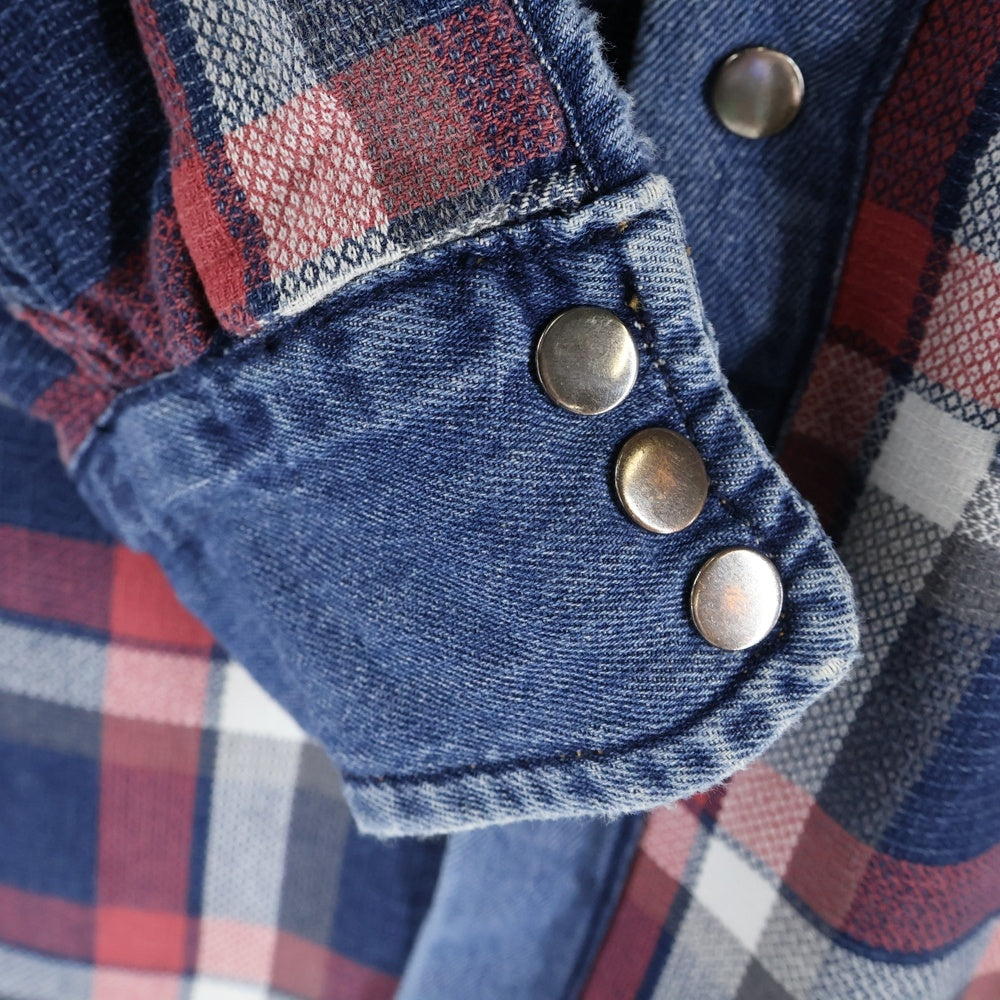DIESEL(ディーゼル) フランネル リバーシブル デニム切替 長袖 チェックシャツ レッド/インディゴ