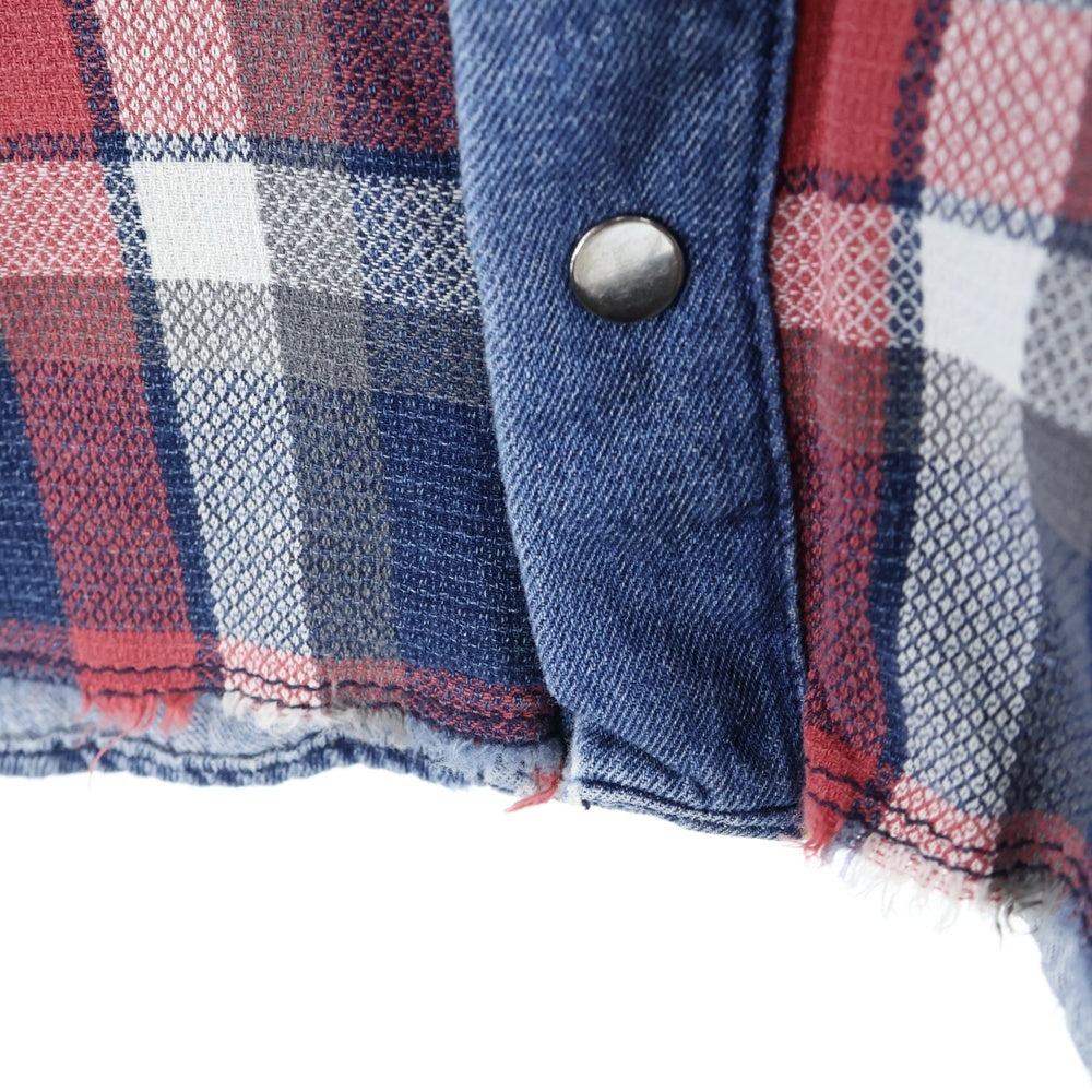 DIESEL(ディーゼル) フランネル リバーシブル デニム切替 長袖 チェックシャツ レッド/インディゴ