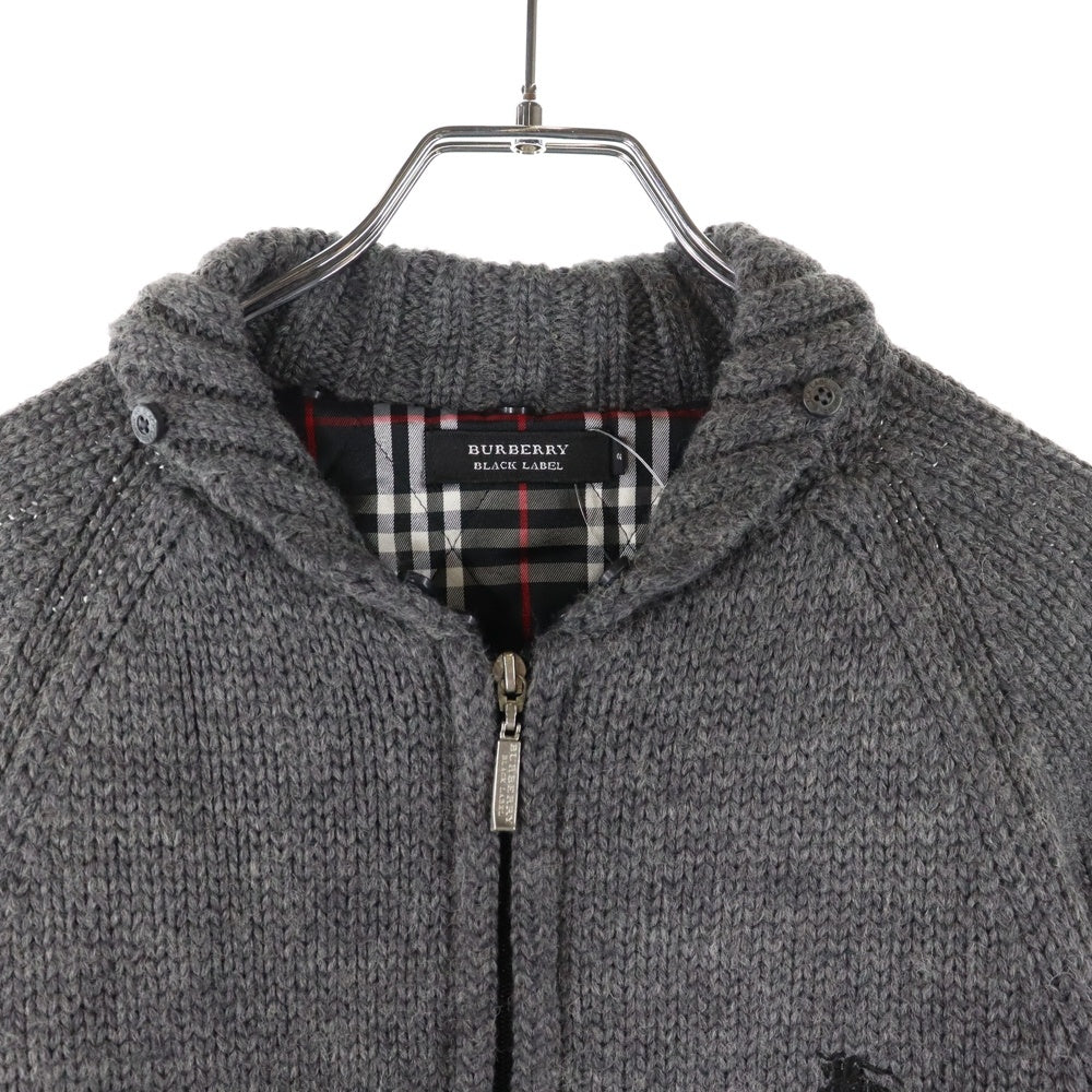 BURBERRY BLACK LABEL(バーバリー ブラックレーベル) ニットブルゾン ウールジャケット 裏地チェック グレー BMT34-320-07