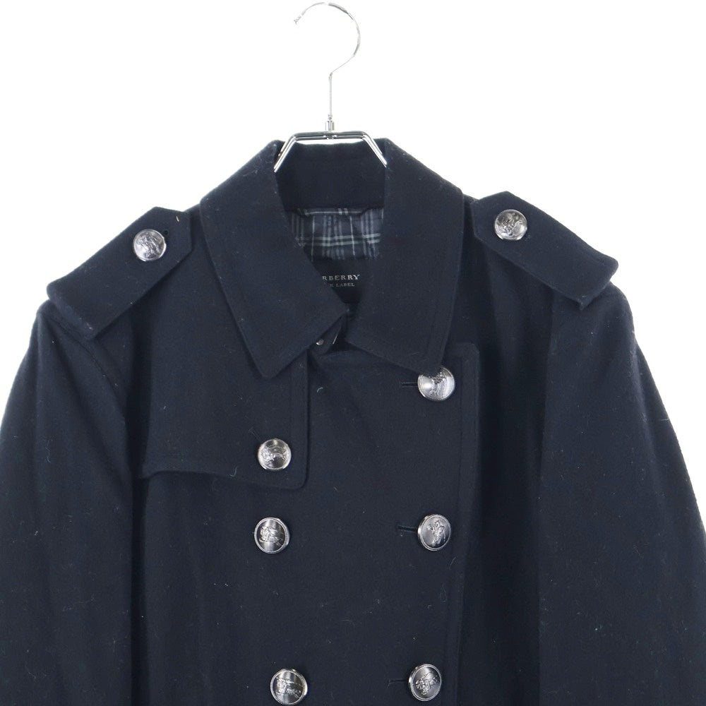 BURBERRY BLACK LABEL(バーバリー ブラックレーベル) ナポレオンコート Pコート ウール メタルボタン 裏地チェック ブラック D1F53-453-09