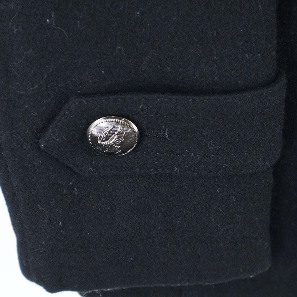 BURBERRY BLACK LABEL(バーバリー ブラックレーベル) ナポレオンコート Pコート ウール メタルボタン 裏地チェック ブラック D1F53-453-09