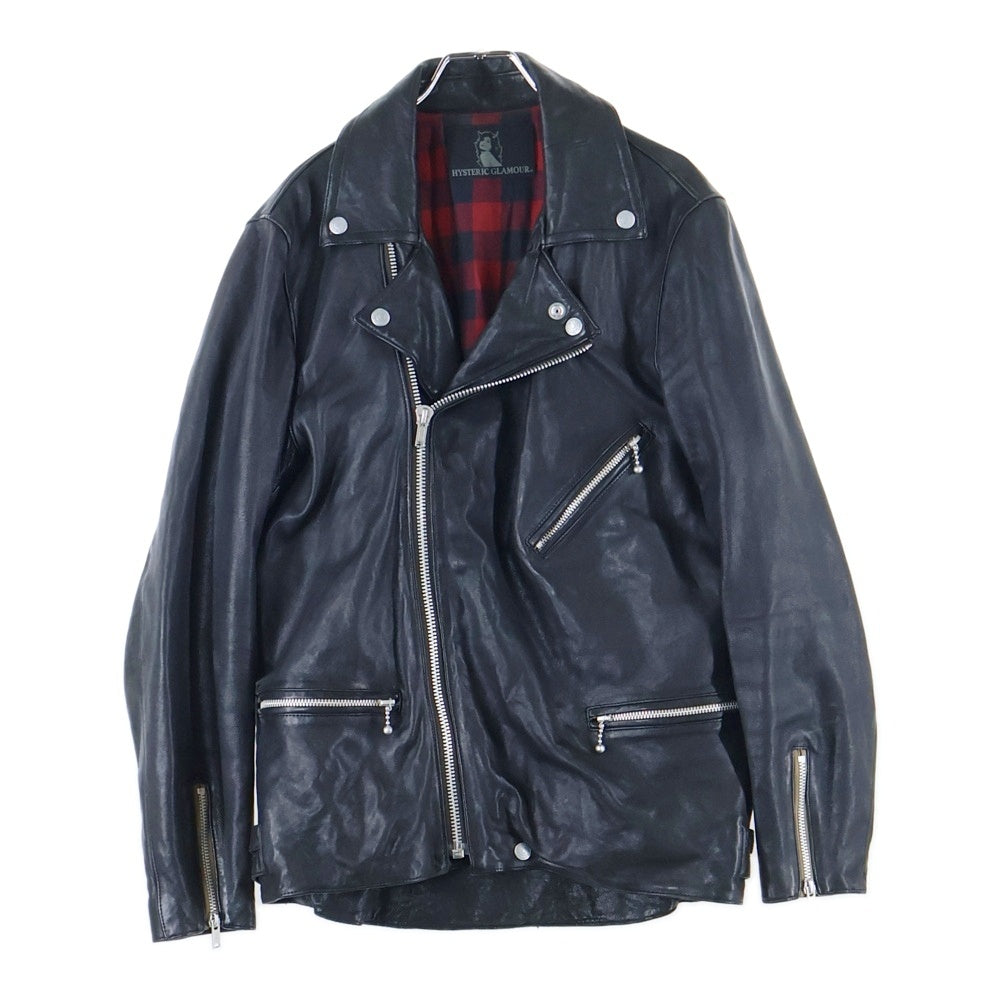 HYSTERIC GLAMOUR(ヒステリックグラマー) ダブルライダースレザージャケット 羊革 ブルゾン ブラック 0293LB02