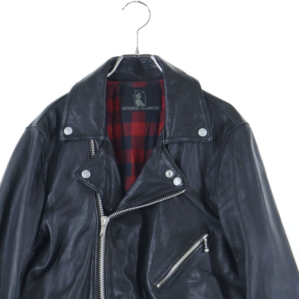 HYSTERIC GLAMOUR(ヒステリックグラマー) ダブルライダースレザージャケット 羊革 ブルゾン ブラック 0293LB02