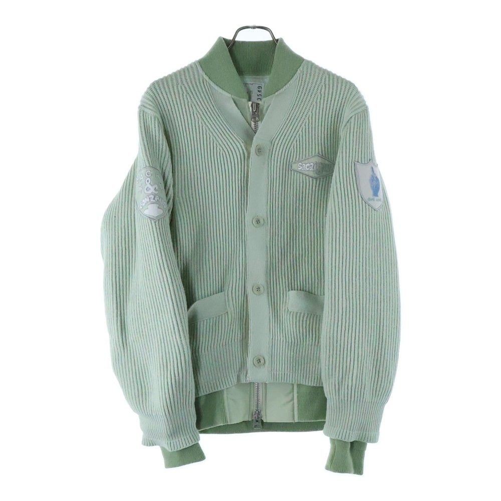 Sacai(サカイ) 24AW Gonz Multi Patch Nylon Twill Knit Cardigan ゴンズマルチパッチナイロン切替カーディガン ニットウェア ライムグリーン 24-03549M