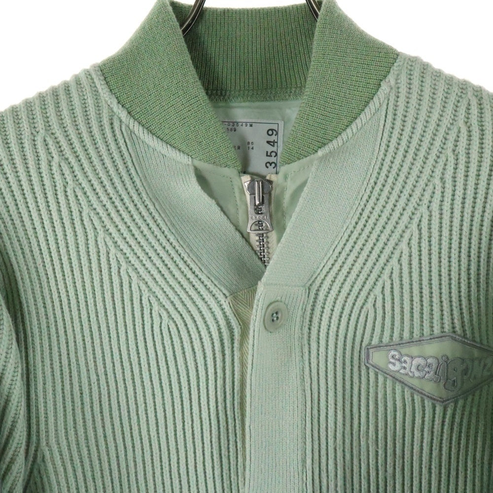 Sacai(サカイ) 24AW Gonz Multi Patch Nylon Twill Knit Cardigan ゴンズマルチパッチナイロン切替カーディガン ニットウェア ライムグリーン 24-03549M