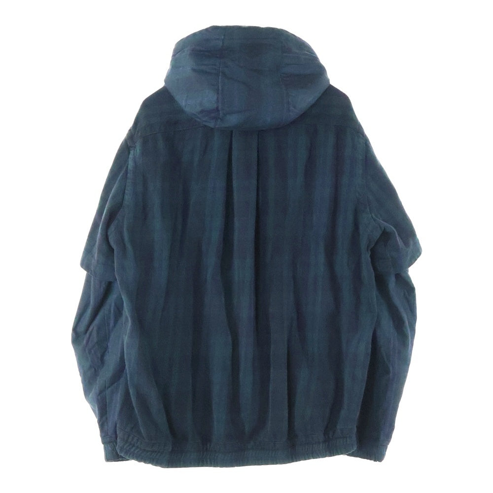 Sacai(サカイ) 24AW Gonz Multi Patch Plaid Hoodie レイヤード ナイロン切替 フーテッドフランネルシャツ グリーン調 24-03548M