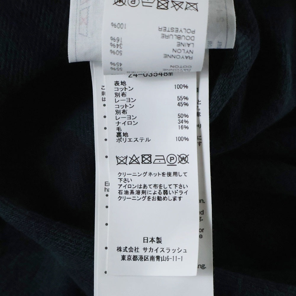Sacai(サカイ) 24AW Gonz Multi Patch Plaid Hoodie レイヤード ナイロン切替 フーテッドフランネルシャツ グリーン調 24-03548M