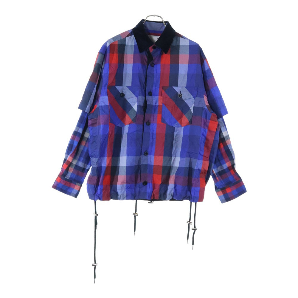 Sacai(サカイ) 22AW Plaid Layered Shirt レイヤード ダブルスリーブチェック長袖シャツ ブルー/レッド 22-02837M
