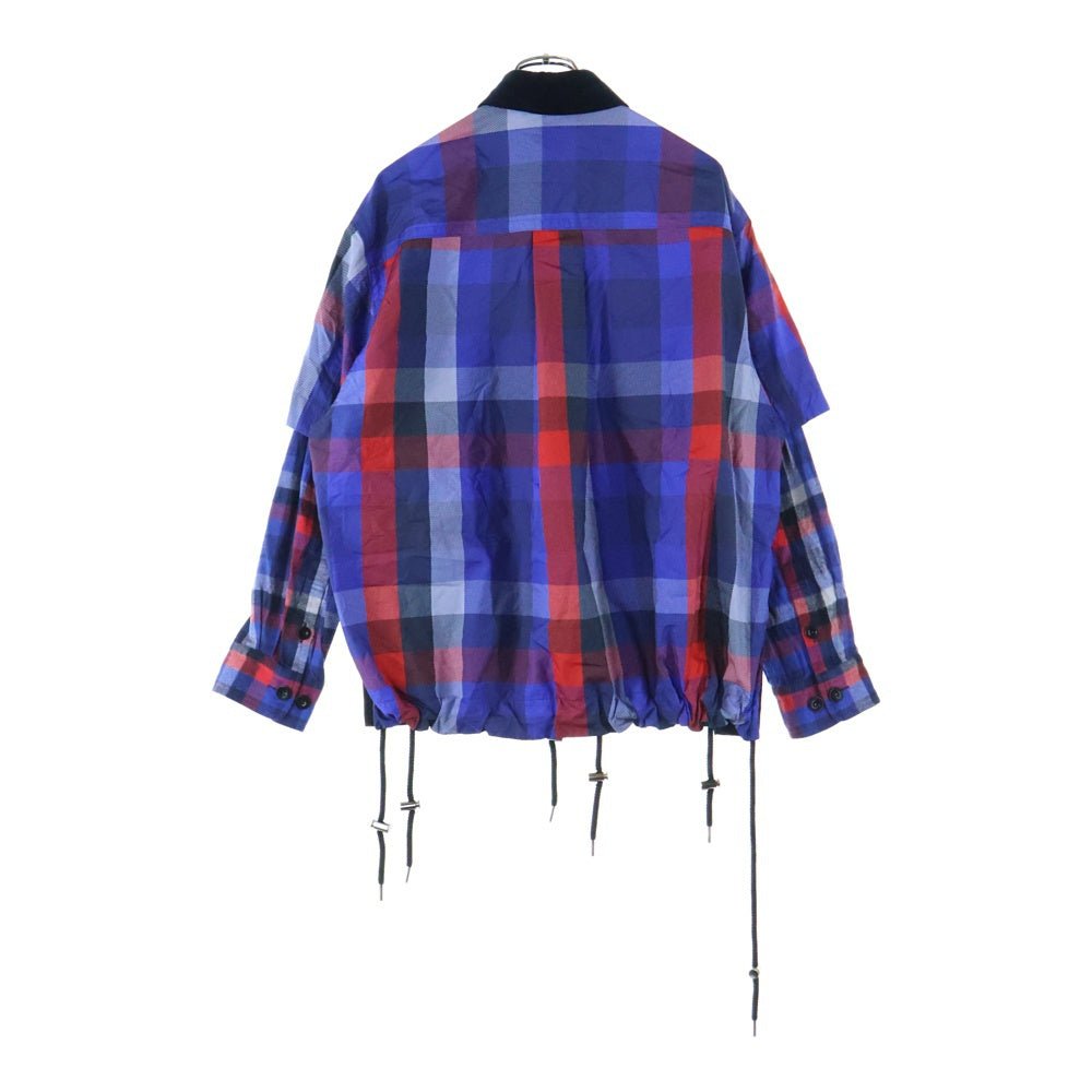 Sacai(サカイ) 22AW Plaid Layered Shirt レイヤード ダブルスリーブチェック長袖シャツ ブルー/レッド 22-02837M